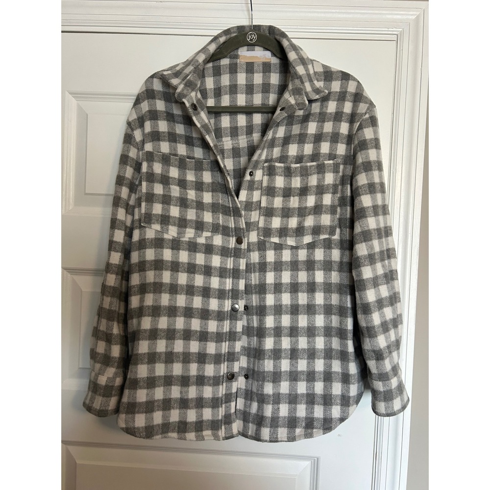 North End Grey White Gingham Wool Blend Shacket Shirt Jacket ET1530A Mens M